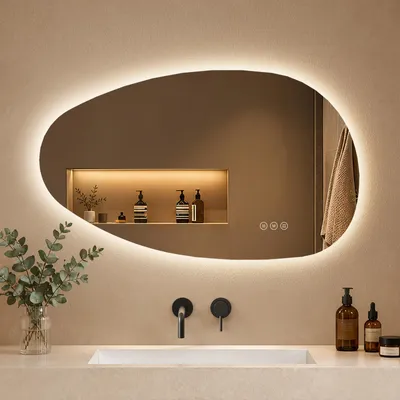 Produktbild von S'AFIELINA Badspiegel mit Beleuchtung 85×50 cm LED Touch Schalter Wandspiegel 3 Lichtfarben und Dimmbar, Anti-Beschlag- und Memory-Funktion