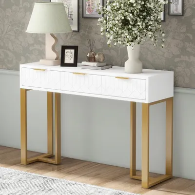 Produktbild von Moderner Konsolentisch mit Schubladen Schwarz MDF Sideboard Flur Wohnzimmer 120x36x80 cm