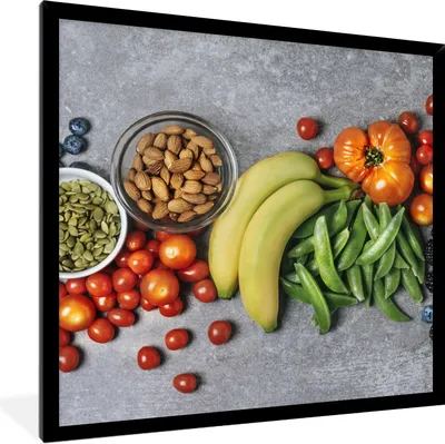 Produktbild von MuchoWow® Gerahmtes Poster Obst - Farbe - Nüsse 40x40 cm - Poster mit Schwarzem Bilderrahmen Wandposter Rahmen Foto Bilder - Mit Rahmen - Wanddekoration Schlafzimmer