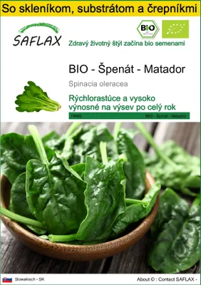 Obrázok produktu pre SAFLAX Kultivačný set - BIO - Špenát - Matador - Spinacia oleracea - 300 Semená - S mini skleníkom, pestovateľským substrátom a 2 črepníkmi