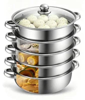 Produktbild von Dampfgarer Topf 28cm Edelstahl Induktionsgeeignet mit Glasdeckel