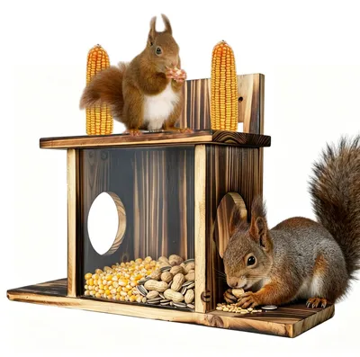 Produktbild von Eichhörnchen Futterhaus Wetterfest: Eichhörnchenhaus aus Holz, RobustEichhörnchen Haus, Eichhörnchen Futterstation mit Belüftungslöchern, Eekhoorn Haus für Trockenes Eichhörnchenfutter
