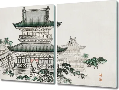 Produktbild von Coloray Hackbrett Kochplattenabdeckung Herdabdeckplatte 2x40x52 cm Schneidebrett Küchenbrett - Asian traditionelle Gebäude