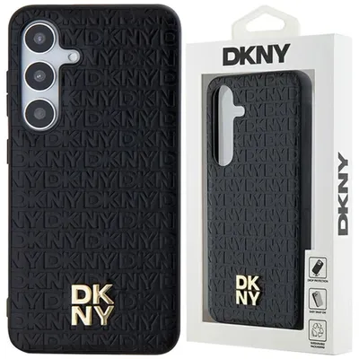 Produktbild von DKNY DKHMS24SPSHRPSK S24 S921 – Schwarze Schutzhülle aus Hartplastik mit Lederoptik, Metalldruck und MagSafe-Funktion