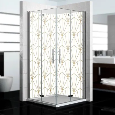 Produktbild von dedeco Eck-Duschrückwände Aluminium Aluminium wasserfest Motiv: Abstrakt V10, 2 x 90x210x0,3cm, Fliesenersatz fugenlos Wandverkleidung Wandpaneele,  Germany