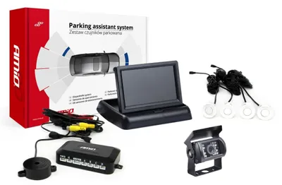 Zdjęcie produktu dla AMiO Parking Assist TFT02 4,3" z kamerą HD-501-IR z 4 czujnikami, biały