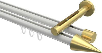 Produktbild von Interdeco Innenlaufstange / Gardinenstange mit Innenlauf Weiß / Messing-Optik, Typ Siteno Savio (Kegel), 20 mm Ø 2-läufig, 200 cm