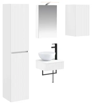 Immagine prodotto di Set di mobili da bagno, 5 pezzi, bianco. Materiali: legno composito e vetro