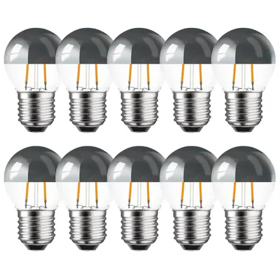 Produktbild von 10 x LED Filament Tropfen Leuchtmittel 2W = 25W E27 Kopfspiegel Silber Glühfaden extra Warmweiß 2200K