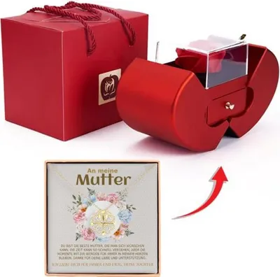 Produktbild von Von der Tochter an die Mutter - Symbolische 2in1 Halskette mit Verwandlungsdesign Herz & Kleeblatt Liebe und Glück mit Zirkonia-Kristallen in Apfelform Geschenkbox - CALI_CLOVERIE_APPLEROSE