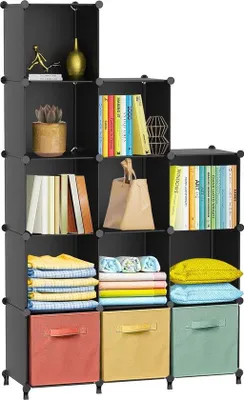 Produktbild von Famanu Kleiderschrank mit 12 Fächern, praktischen Regalen, DIY-Platten, schwarz