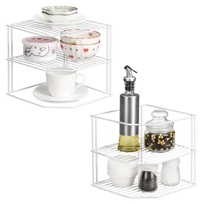 Produktbild von Schranktellerregal, 3-stöckiges Schranktellerregal, Küchenschrankorganizer für Teller, Schüsseln, Geschirr, Gewürze, Tassen, weiß (2 Stück)