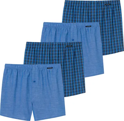 Produktbild von Schiesser 4er Pack Web Boxershorts Eingriff mit Knopf, Hochwertige We, Elastischer Bund mit kleinem Logo