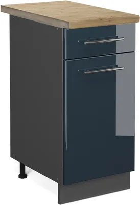 Produktbild von Küchenunterschrank Vicco Fame-Line Dunkelblau Hochglanz 40 cm , AP Eiche, Model 48791