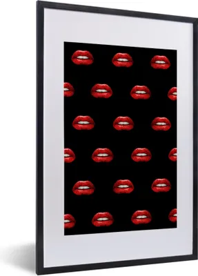Produktbild von MuchoWow® MuchoWow® Gerahmtes Poster Lippen - Rot - Muster 40x60 cm - Poster mit zchwarzem Bilderrahmen - Poster in Rahmen