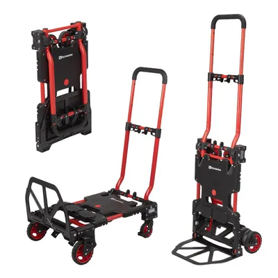 Produktbild von Werkzeugkönig 2- in 1 klappbarer Plattformwagen & Sackkarre, schwarz-rot