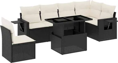 Produktbild von vidaXL 7-tlg. Garten-Sofagarnitur mit Kissen Schwarz Poly Rattan