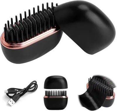 Produktbild von Kabelloser Mini-Glätteisen 2-in-1, tragbares, wiederaufladbares Stylinggerät für Haare mit 3 Temperatureinstellungen, beheizte Bürste mit Verbrühschutz