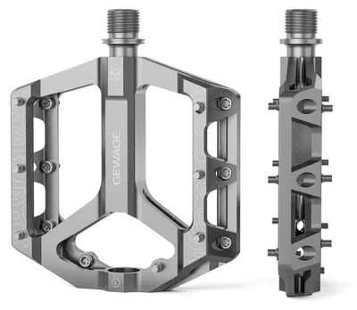 Zdjęcie produktu dla Zestaw pedałów rowerowych, płaskie pedały do rowerów górskich i gravel, wykonane z aluminium, obrabiane CNC, oś 9/16", antypoślizgowe, srebrne