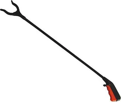 A long grabber tool with a black shaft and an orange handle, shown against a white background.