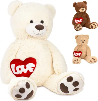 Produktbild von BRUBAKER XXL Teddybär 100 cm mit "Love" Herz - Stofftier Plüschtier Teddy Kuscheltier, Weiß
