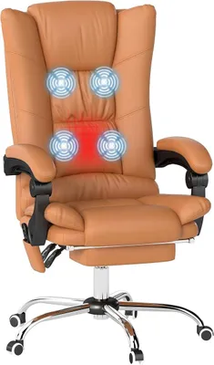 Imagen del producto de Silla de oficina Silecomplaza con masaje vibratorio, tapizada en cuero sintético, color marrón claro
