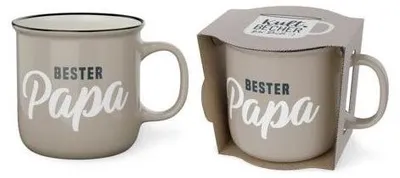Produktbild von Kaffeebecher „Bester Papa“, New Bone China, 250 ml, beige, schwarzer Rand, H 85 × Ø 88 mm