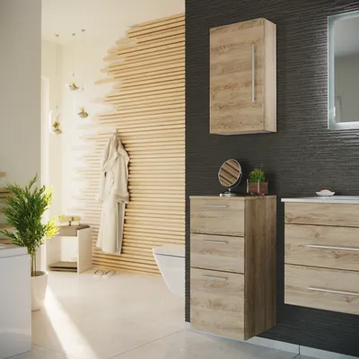 Produktbild von Badschrank-Set - Midischrank 75cm und Hängeschrank 62cm eiche hell : Eiche hell Varianten: Eiche hell