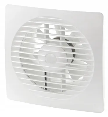 A white bathroom exhaust fan is shown against a white background.