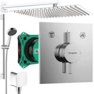 Produktbild von Hansgrohe und Jowi Unterputz Duschsystem, 650mm Brausestange, 360x360mm Kopfbrause, DuoTurn E Duscharmatur