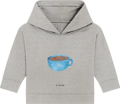 Produktbild von Mr. & Mrs. Panda Organic Baby Hoodie Kaffee Tasse 12. - 18. Monat - Heather Grey - Geschenk, Genuss, Lustige Sprüche, Kapuzensweatshirt, Kapuzenshirt, Liebe, Geschmack