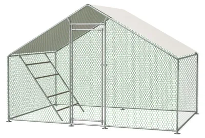 Produktbild von Großer Hühnerstall aus Metall 3x2m – Hühnerstall für Außenbereich mit Leiter & Sicherheitsschloss, wasserdichte UV-Abdeckung, für Hühner, Tauben, Enten
