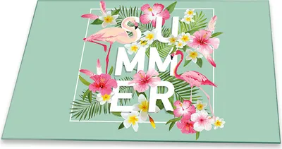 Produktbild von Herdabdeckplatte Glaskeramik Spritzschutz Glas Universal Deko 80x52 Blumen Grün Pink