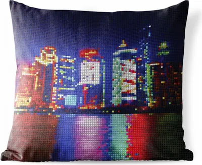 Produktbild von MuchoWow® Outdoor Kissen - Muster - Stadt - Licht - 45x45 cm - Wetterfest - Lounge Kissen - Fotokissen - Dekoratives Kissen