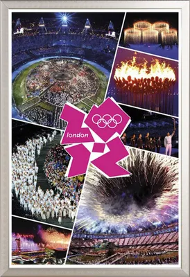 Image de London 2012 - Poster - Olympics - Opening Ceremony + cadre amovible, Shinsuke® Maxi aluminium argenté, vitre acrylique