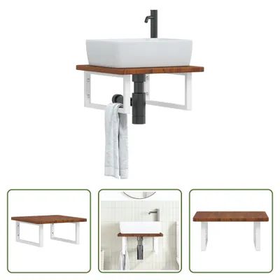Immagine prodotto di The Living Store Piano lavabo con staffa in acciaio e legno massiccio di rovere