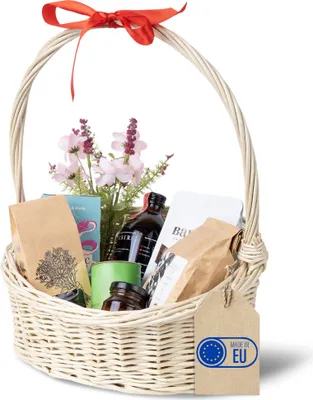 Immagine prodotto di Creative Home Cesto Vuoto Bianco | 37 x 30 x 37cm | Ovale Inclinato Cestino per Regalo in Vimini Fatto a Mano | Regalo di Pasqua