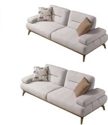 Produktbild von Villa Möbel Sofa Set Cuba Creme Stellvariante:3+3 Relax- und Bettfunktion, pflegeleichter Mikrofaser Samtstoff
