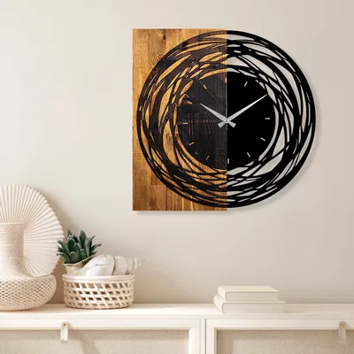 Produktbild von Opviq, Wooden Clock 39, Wanduhren, Helles Walnussholz, Metall, 58 x 58 x 3 cm