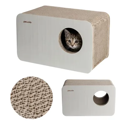 Produktbild von Peluvio Katzenkratzmöbel aus Karton BOXEL - Kratzhaus, Katzenhöhle & Ruheplatz aus Wellpappe