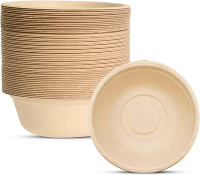 Produktbild von 50 Stück Einwegschalen aus Zuckerrohr, 350 ML, umweltfreundliche Suppenschalen für Partys und Picknicks