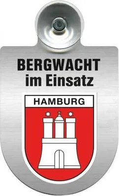 Produktbild von Einsatzschild mit Saugnapf - Bergwacht im Einsatz - incl. Regionenwappen nach Wahl 393807 Color - Region Hamburg
