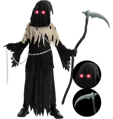 Obrázek produktu pro Kostým Sensenmanna pro děti, Halloween, kostým Smrtky, pro chlapce, černý, velikost L (10-12 let)