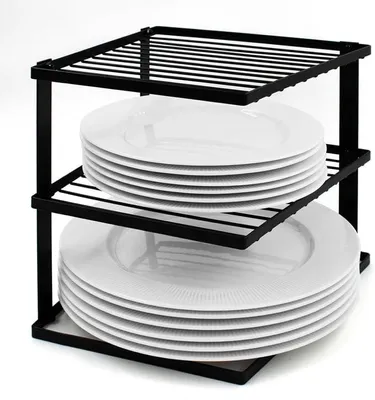 Produktbild von PolkaHome® Anti-Wackel Tellerregal für Küchenschrank Aufbewahrung - Eck Tellerregal Schrankregal Organizer 25x25x19cm - Schwarz