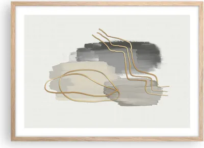 Produktbild von Gerahmtes Poster - Rahmen in heller Eiche - Abstraktion Stück Gold - 70x50 cm - Wand Bild - Wanddeko - Wandbilder - Wandposter - Bilderrahmen - Bilder - Kunstdruck - Wandbild - P2NAA70x50-4149