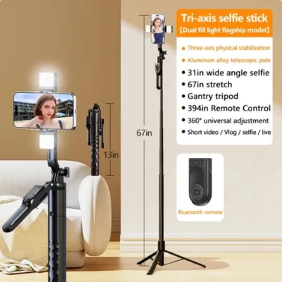 Produktbild von 170CM Bluetooth Selfie Stick Stativ mit 2 Fülllicht für iPhone Android