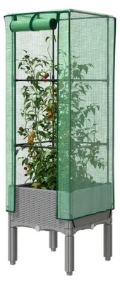 Produktbild von Hochbeet mit Gewächshausabdeckung Rattanoptik 40x40x140cm