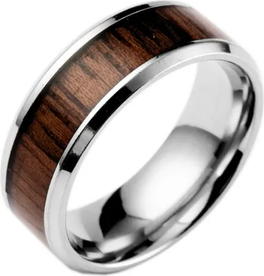 Zdjęcie produktu dla Męski Pierścień Wooden - Srebrny/Ciemnobrązowy, Rozmiar 67mm KP17179