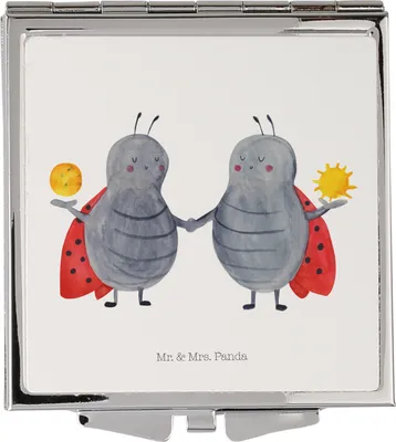 Produktbild von Mr. & Mrs. Panda Schminkspiegel Sternzeichen Zwilling - Weiß - Geschenk, klein, Glückskäfer, Marienkäfer, Zwillingsschwester, Quadratischer Spiegel, Kleiner, Handspiegel