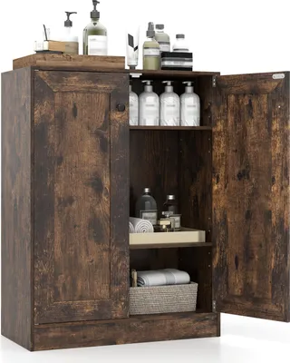 Zdjęcie produktu dla COSTWAY Szafka łazienkowa, drewniana szafka łazienkowa z 2 drzwiami i półką, szafka boczna, szafka bufetowa do salonu, jadalni, 60x30x80cm, brązowa
